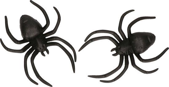 Fiestas Nep Spinnen 12 cm - Zwart - 2 Stuks - Horror Thema Decoratie