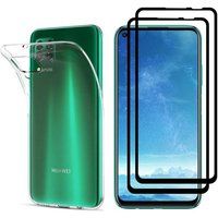 Phonillico® Hoesje voor Huawei P40 LITE en 2 volledig geharde glazen met zwarte rand