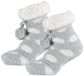 Apollo Chaussettes d'intérieur/chaussons - gris clair - pois blancs - enfants - taille 36/41 - antidérapant - polaire
