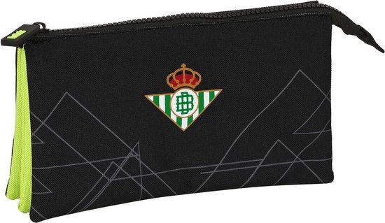 Real Betis Balompié Pen Case with 3 compartments - Black Lime 22 x 12 x 3 cm