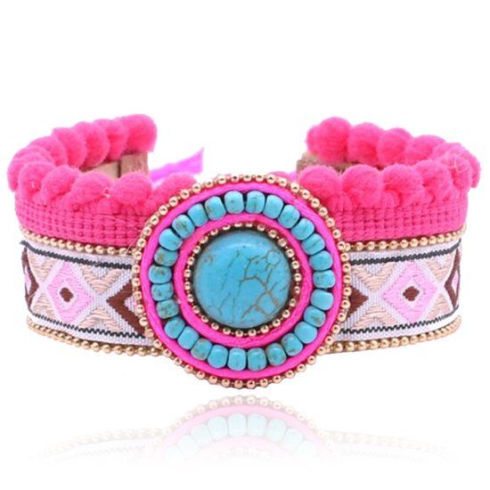 Deja Jewels Roze multicolour dames armband van leer met Turkoois