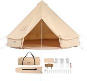 Vevor Bell Tent 5 x 3 m Yurt Tent TC Katoen met Sterke IJzeren Stokken en een PVC Grondzeil Campingtent Familietent 8 Ramen Piramidetent Groepstent voor Buitenavonturen
