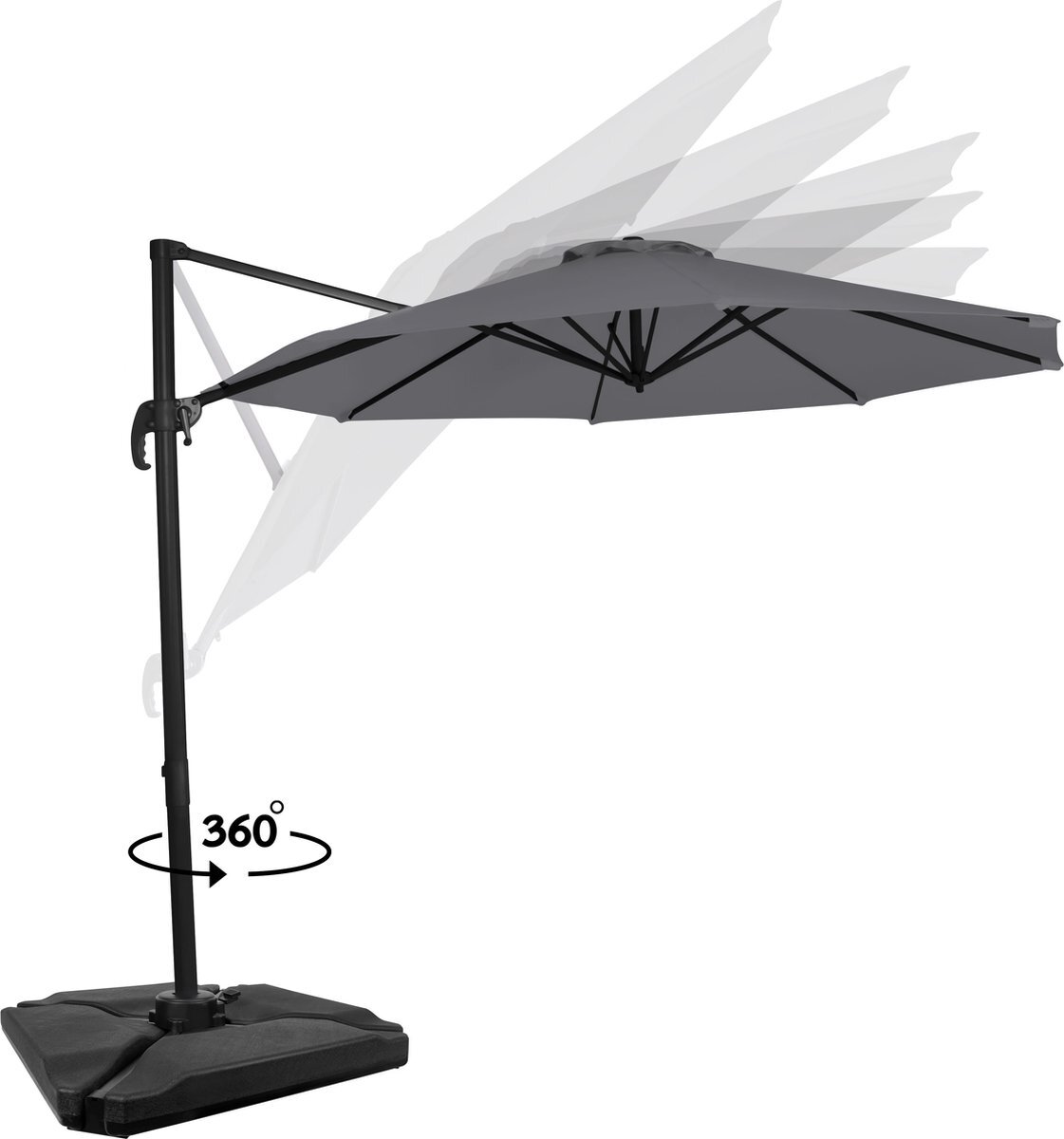 VONROC GARDEN VONROC Premium Zweefparasol Bardolino Ø300cm – Duurzame parasol - combi set incl. 4 vulbare premium parasoltegels – 360 ° Draaibaar - Kantelbaar – UV werend doek – Grijs – Incl. beschermhoes