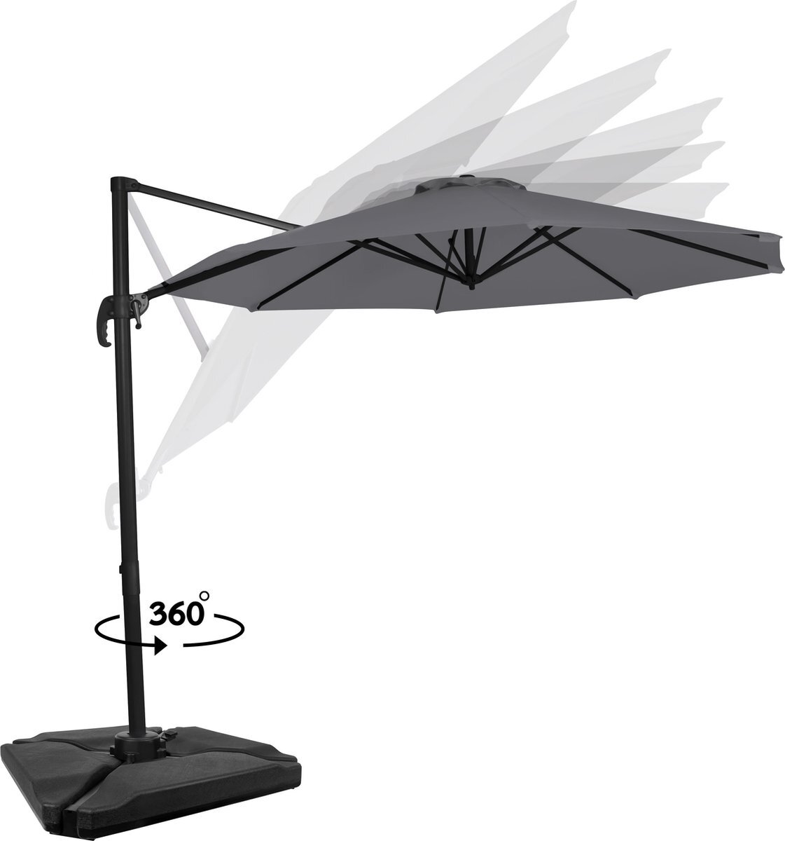 VONROC Premium Zweefparasol Bardolino Ø300cm - Grijs - Incl. beschermhoes