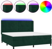 vidaXL Boxspringbed met matras en LED-verlichting, donkergroen, 200x200 cm, fluweel