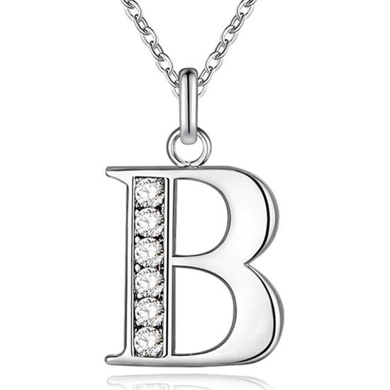 LGT JWLS Lookinggoodtoday Zilverkleurige Letter B Dames Ketting met Zirkonia