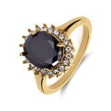 Lucardi Dames Stalen goldplated vintage ring met zwart zirkonia