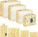 Unyqoos® Set de 8 valises de rangement pour le voyage – organisateur de valise (nylon) – 3 valises de rangement : 40x30x12 / 30x28x12 / 30x20x12 cm, 3 sacs à linge, sac à chaussures 41x21 cm, trousse de toilette 18x21 cm, jaune