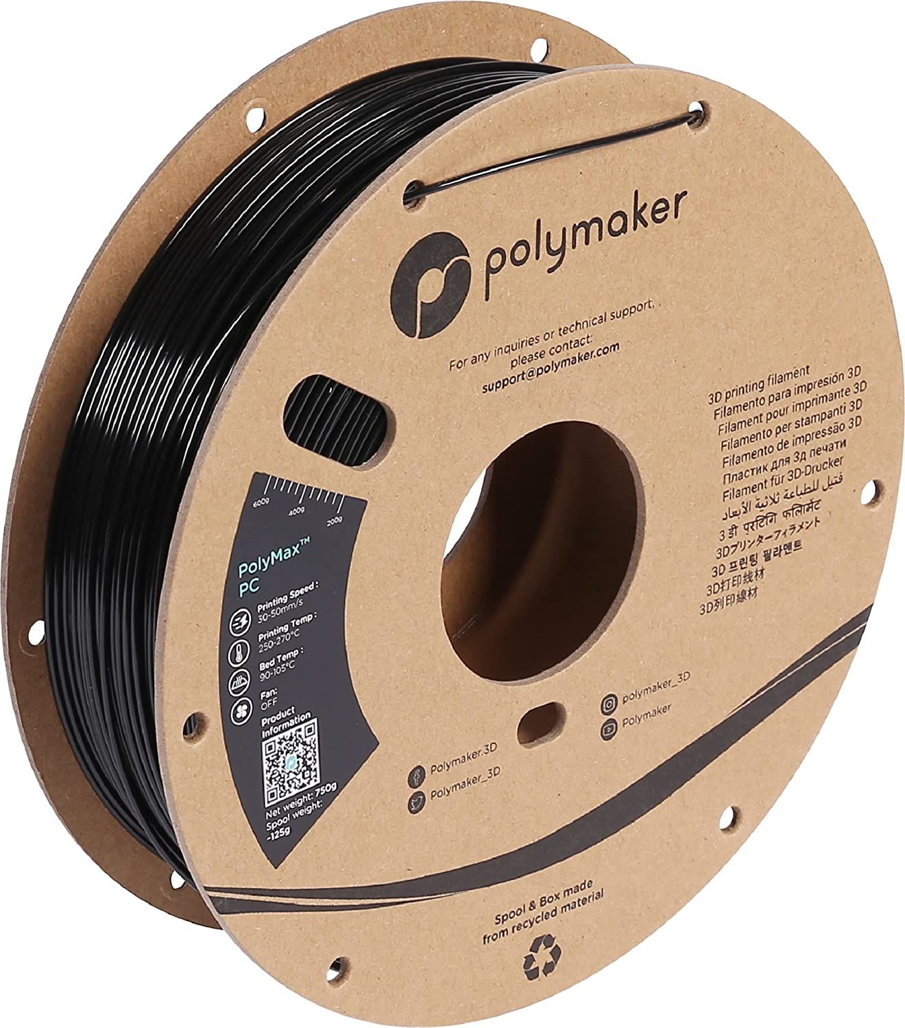 Polymaker PC02003 Polymax Tough Filament PC - 2.85 mm - 750 g - Black