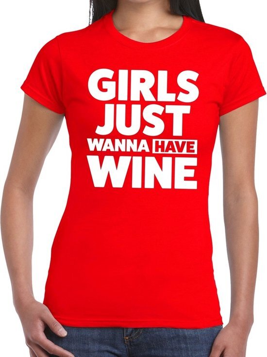 Bellatio Decorations Girls Just Wanna Have Wine tekst t-shirt rood dames M