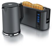 Arendo Breakfast Set, Bouilloire avec réglage de la température, acier inoxydable, 2200W, 1,5L + Grille-pain 2 disques, Grille-pain à fentes longues 2 disques, fentes longues, 1000W, Gris