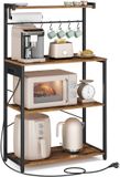 Songmics VASAGLE Koffiebar – 4 niveaus – Met 8 S-haken en stopcontacten – Vintage bruin-zwart – 40 x 80 x 140 cm