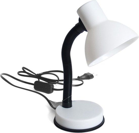 Gerimport - Witte bureaulamp - 16 x 12 x 30 cm - E14 - Draaibaar