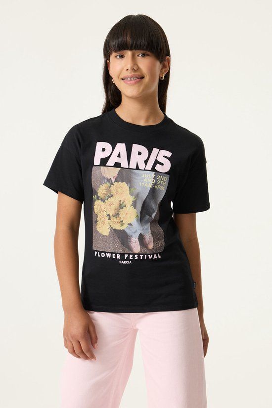 Garcia Meisjes Print T-shirt Zwart Korte mouw