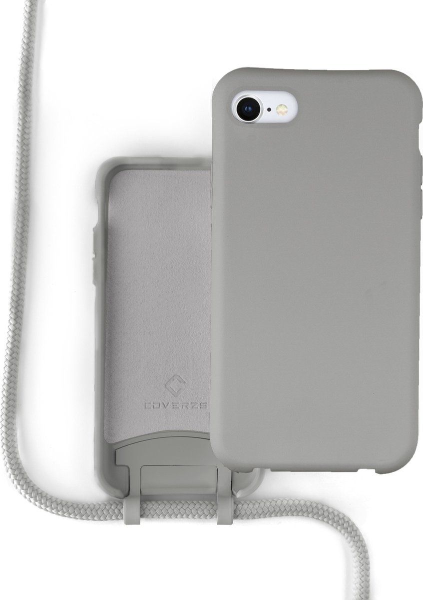 Coverzs Silicone case met koord voor Apple iPhone SE 2022 - grijs
