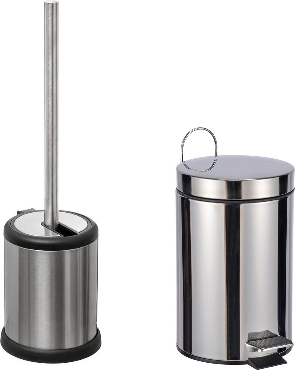 5five WC/Toiletborstelhouder & Pedaalemmer Set - Zilver - RVS - 39cm/3 Liter