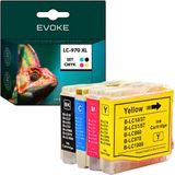 Evoke Set van 4 XL Inktpatronen voor Brother LC 970 / LC 1000 Zwart + Kleur