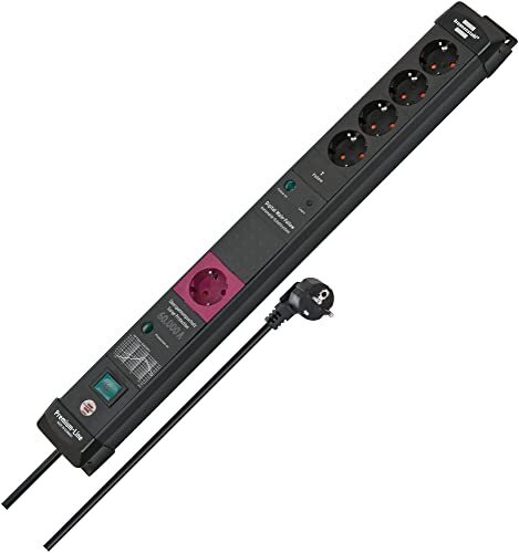 Brennenstuhl Premium-Line, stekkerdoos 5-voudig met overspanningsbeveiliging en Main-Follow functie (3 m kabel en schakelaar, Made in Germany) zwart