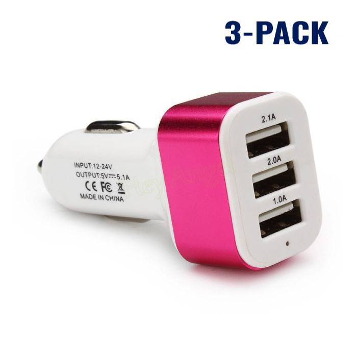 Stuff Certified 3-Pack High Speed 3-Port Autolader/Carcharger Roze