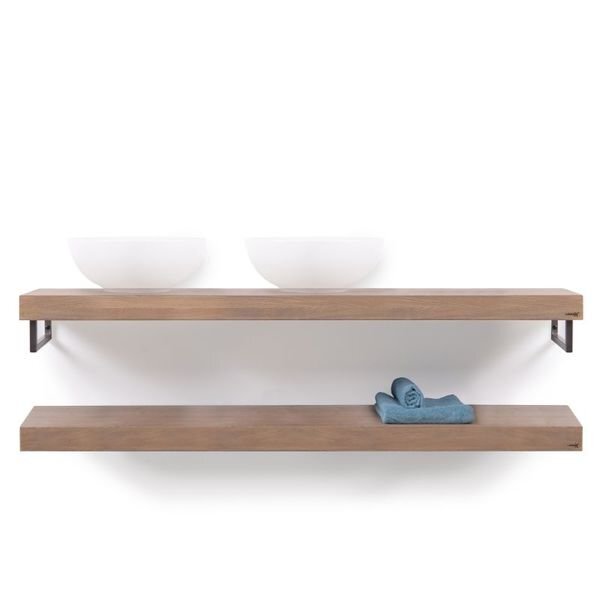 LoooX Wooden Collection duo wooden base shelf handoekhouders rvs eiken/geborsteld rvs