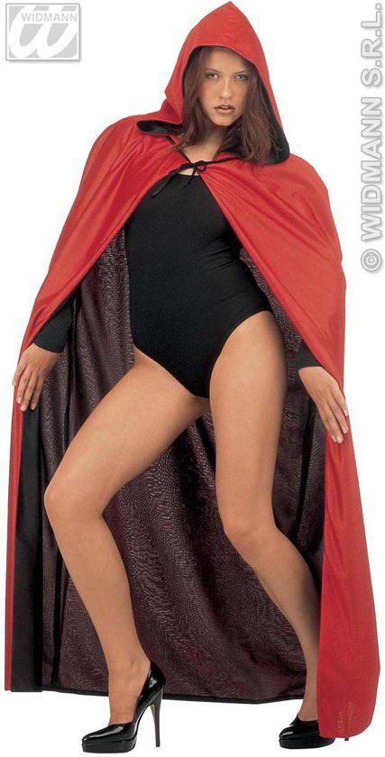Widmann Luxe Zwart / Rode 2-Zijdige Cape Maat 140 Halloween Verkleedkleding