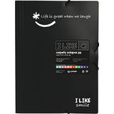Grafoplás Like 4800810 schoolmap met drie kleppen en gum, zwart, folieformaat, badstofsluiting, oppaque PP, Like