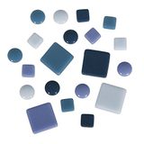 Rayher Mozaïekstenen mengsel (ongeveer 395 stuks), 10x10mm, 20x20mm, ø 12mm, blauwtinten, glas, 13,3 x 13,3 x 6,3 cm