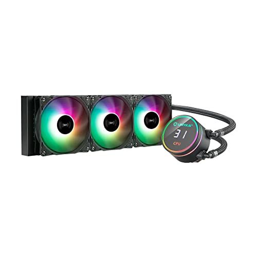 UNYKAch AquaStorm 360 CPU vloeistofkoeling, stille pomp, display voor het regelen van de CPU-temperatuur en drie RGB-ventilatoren met PWM-sensor