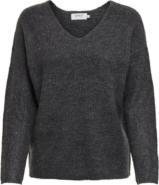 ONLY ONLCAMILLA V-NECK L/S PULLOVER KNT - Dames Trui - Dark Grey Melange - Maat L