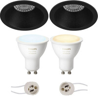 BES LED Pragmi Pollon Pro - Inbouw Rond - Mat Zwart - Verdiept - Ø82mm - Philips Hue - LED Spot Set GU10 - White Ambiance - Bluetooth
