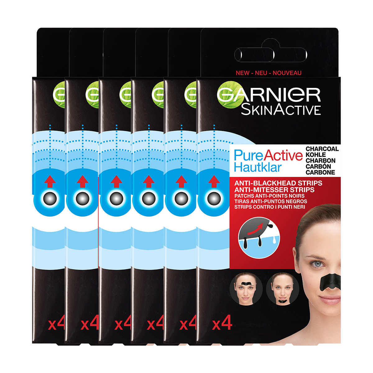 Garnier Skinactive Face SkinActive PureActive Nose strips Charcoal - 12 stuks - Tegen mee-eters, verstopte poriën en overtollig talg - Voordeelverpakking