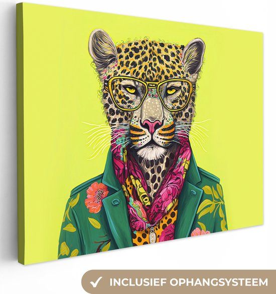 OneMillionCanvasses Canvas schilderij Panter - 160x120 cm - Multicolor - Wanddecoratie