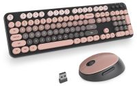 Clavier et souris sans fil rétro machine à écrire - 2,4 GHz - Touches rondes - Pavé numérique
