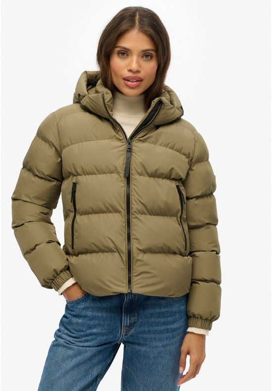 Superdry Dames Jas Hooded Sports Puffer Jacket W5011996a Khaki Maat L