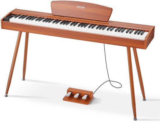 VEVOR Digitale Piano, 88 Toetsen Volledig Gewogen, Aanslaggevoelig Elektrisch Pianotoetsenbord met Muziekstandaard, Drievoudig Pedaal, Voeding, 280 Toetsen, Ondersteunt Draadloze Verbinding, voor Beginners, Houtkleur