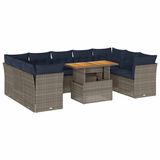 vidaXL 10-delige dining loungeset met kussens polyrattan grijs