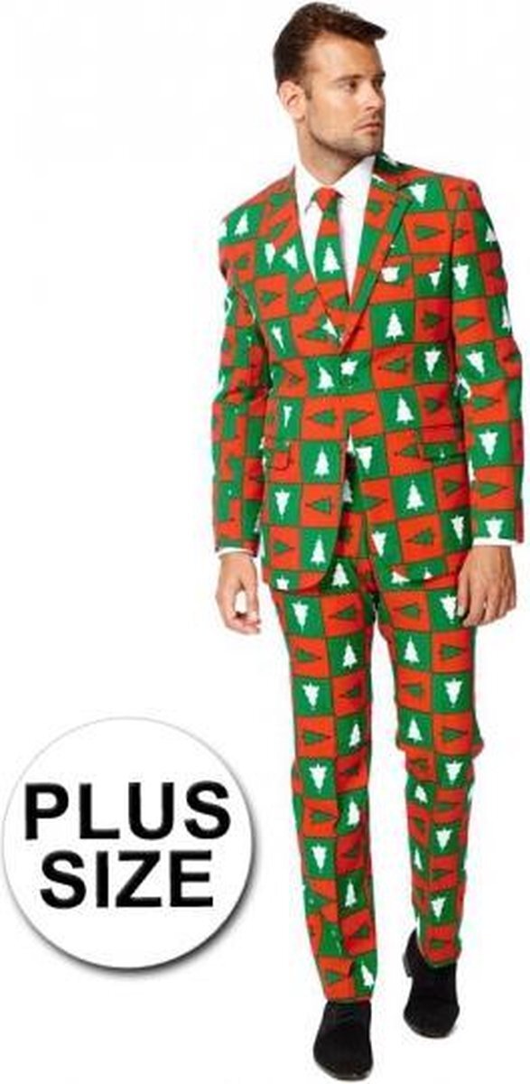 OppoSuits Grote maat heren kostuum met kerstbomen print 54 (2XL)