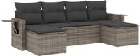 vidaXL 6-delige Loungeset met Kussens, Poly Rattan, Grijs
