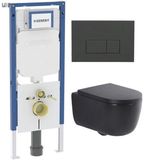 Geberit QeramiQ Dely Swirl Toiletset - Hangend - Inclusief Inbouwreservoir - Zonder Spoelrand - Diepspoel - PK Afvoer - Dual Flush - Soft-close - Afklikbare Zitting - Keramiek - Mat Antraciet Bedieningspaneel
