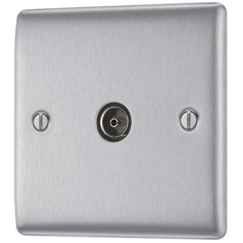 BG Electrical BG Elektrische Single Co-Axial Socket, Geborsteld Staal met Grijze Inzet