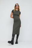 No Matter What Mega Merchant GMBH Robe Essentielle Khaki Polyester/Elastaan Lange Galajurk met Korte Mouw en Ronde Hals - Maat S