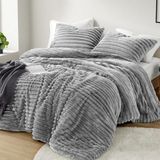 Intelligent Design 3-delige queensize dekbedset, pluche beddengoed, omkeerbaar microvezel, lichtgewicht, superzacht geribbeld fluwelen dekbed, met 2 kussenslopen, voor alle seizoenen, pluizige