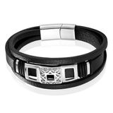 Mendes Jewelry Luxe Heren Armband Zwart Leer Zilveren Elementen 21cm