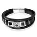 Mendes Jewelry Luxe Heren Armband Zwart Leer Zilveren Elementen 21cm