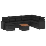 vidaXL 9-delige Loungeset met kussens, polyrattan, zwart