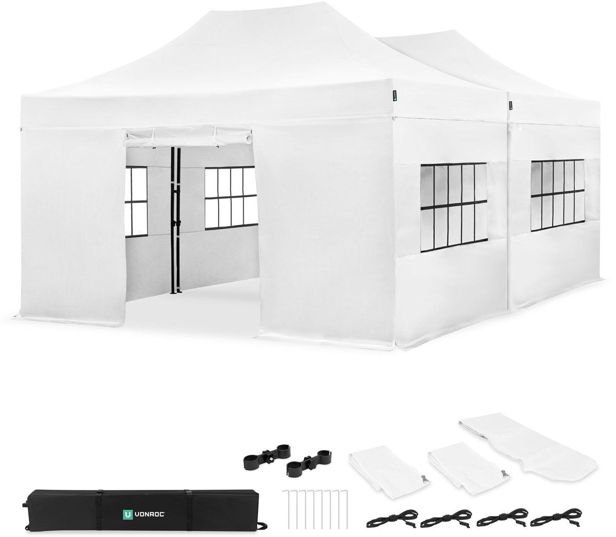 VONROC Partytent – 6x4.5 m – Premium easy-up Partytent - Set incl. 2x Tent, Zijwanden en Kop-pelsysteem - Modulair Ontwerp – Opvouwbaar – Waterdicht – Stalen Frame - 50+ UV Bescher-ming - Incl. Opbergtassen – Wit