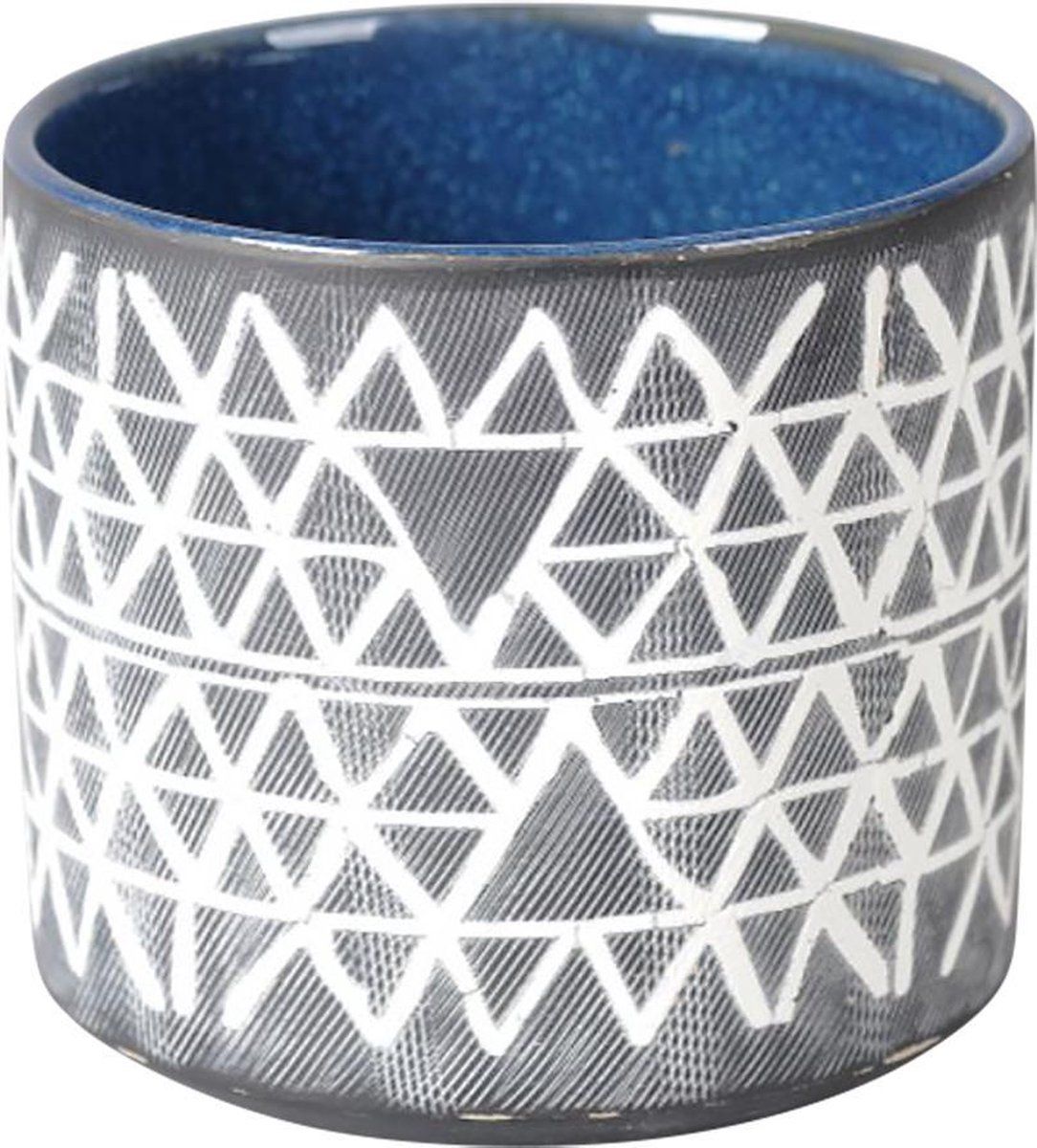 Rasteli Bloempot Chevron Ruit motief Blauw-Grijs-Wit D 18cm H 16.5 cm