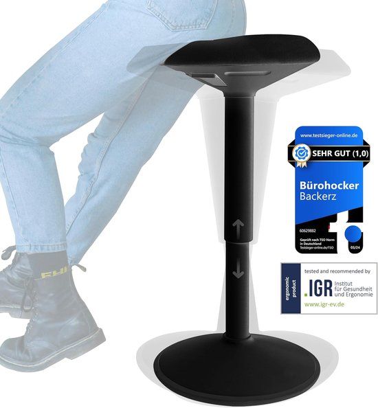 Backerz Wiebelkruk - Ergonomische Wiebel Stoel - Zwart - 55-80cm