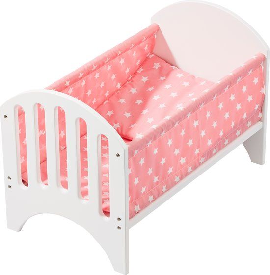 HOWA Poppenbedje hout Stars wit / roze 2140