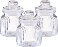 Zeller Pot de stockage - 3x - verre - 600 ml - relief - 11 x 14,5 cm - rond - pot de conservation